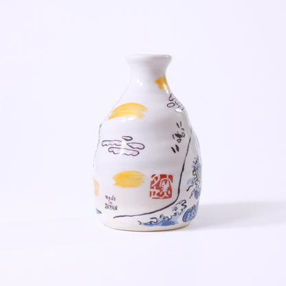 Edo Travel Tokkuri and Sake Cup Set Seigaiha