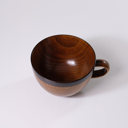 Large wooden soup mug with lacquer finish