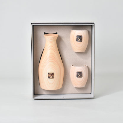 Hinoki wood sake set