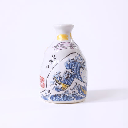 Edo Travel Tokkuri and Sake Cup Set Seigaiha