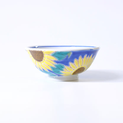Kutani ware rice bowl, seasonal flowers, sunflower