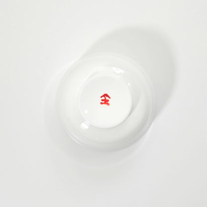 Soup bowl with white interior and red pattern