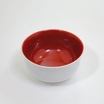 Soup bowl with white interior and red pattern