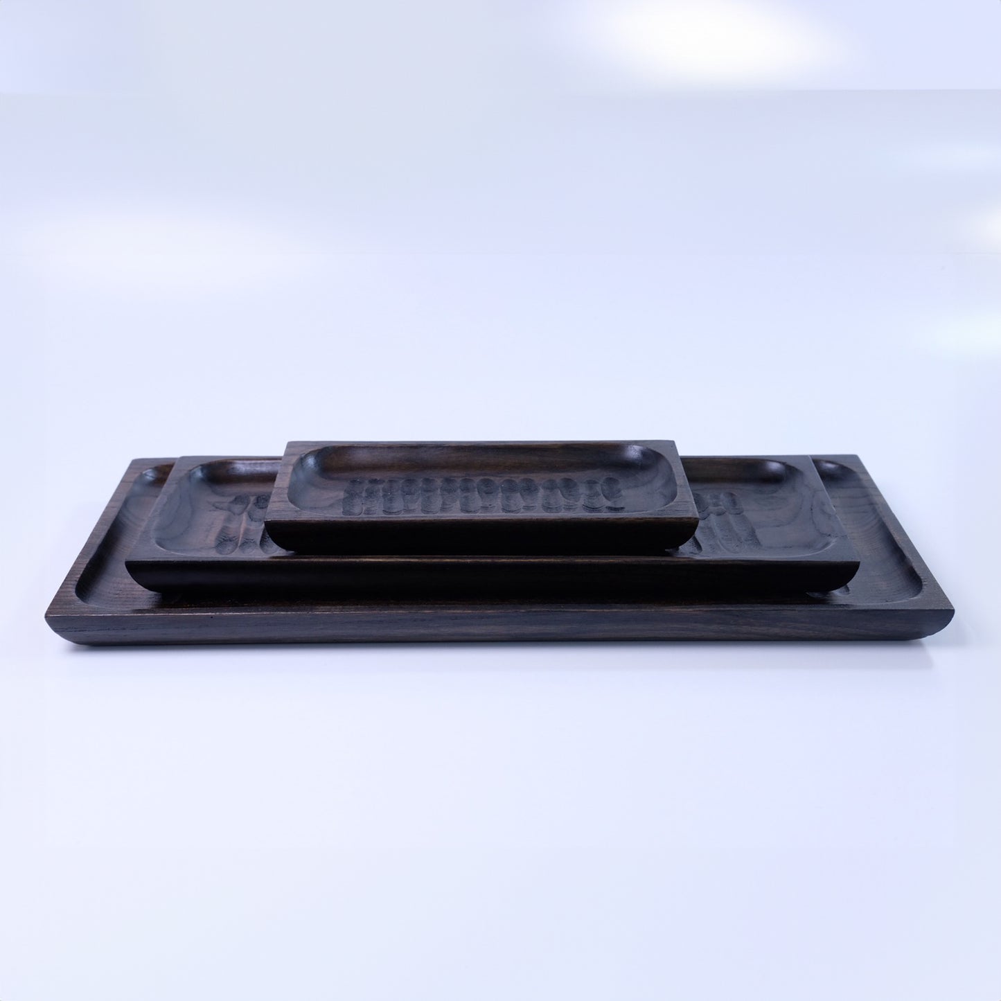 手彫長角皿 大 黒拭漆