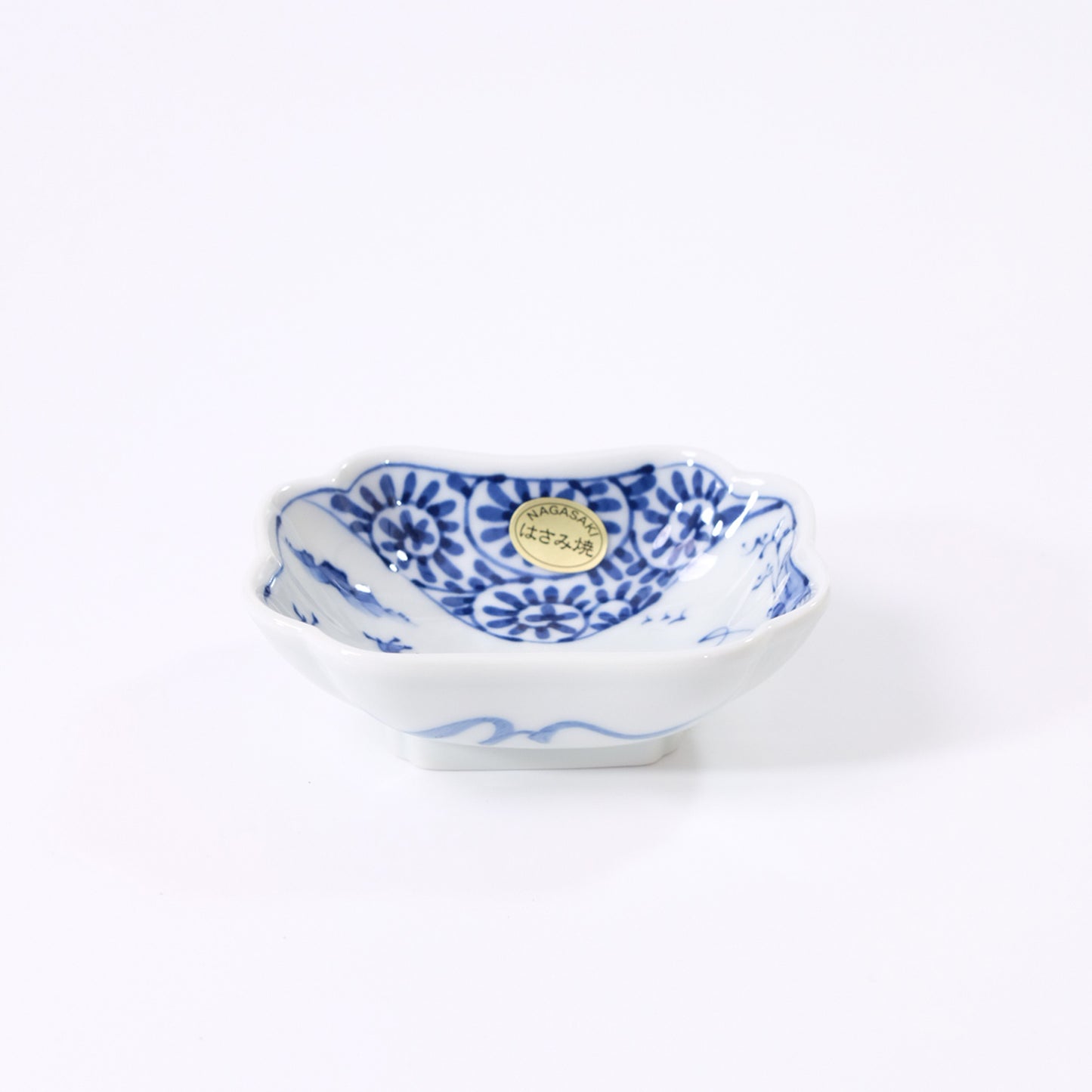 Small square plate with landscape and octopus arabesque pattern