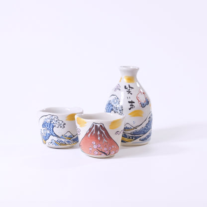 Edo Travel Tokkuri and Sake Cup Set Seigaiha