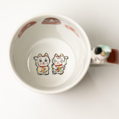 富士めでたい三昧 ねこのっけ マグ 青