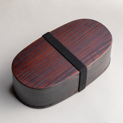 Cedar, nested oval two-tier lunch box, wiped lacquer